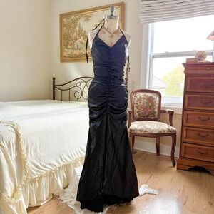 Let's Fashion black halter formal prom dress size small Y2K